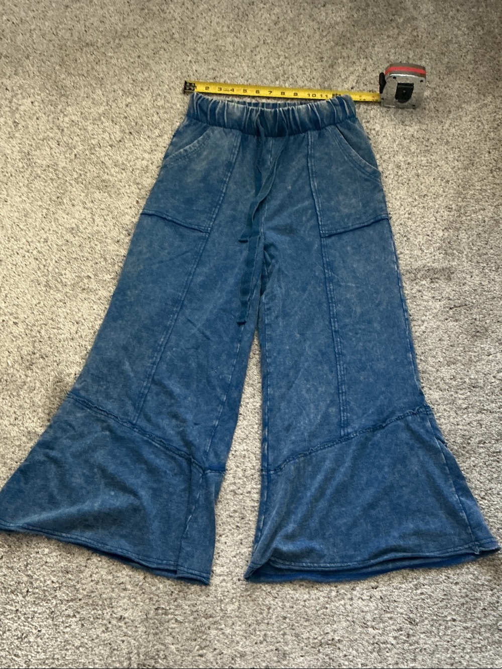 New Zenana Outfitters Elastic Wide Leg Lounge Pants ~ Mineral Wash Blue - Picture 2 of 8
